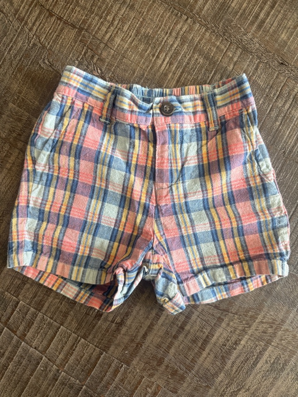 Janie and Jack Casual Plaid Bermuda Shorts in Pastel Pink & Blue 12-18m